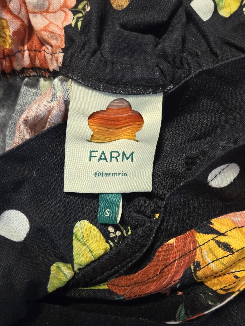 FARM Rio NWOT Shorts Black Floral & Polka Dot High Paperbag Waist with belt - Picture 3 of 7